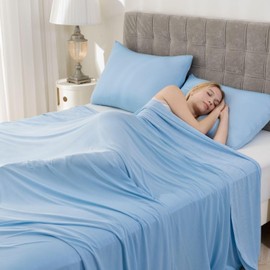 Syalife Cooling Blanket for Hot Sleepers, Summer Blanket with Japanese Q-Max>0.5 Arc-Chill Cooling Fiber, Double Sided Ultra-Cool Lightweight Blanket (Blue, 50"x 70")