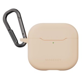 MagEasy AirPods 4 Compatible Case, Shockproof, Drop Prevention, Carabiner Included, Cover, Wireless Charging Compatible, AirPods Case, Compatible with AirPods 4, 4th Generation, Case SKIN Shell Pink