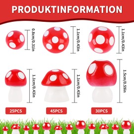 Ezydka Pack of 100 Mini Mushroom Decoration, Mushroom Miniature Flower Pots, Miniature Decorative Mushrooms, Resin Mushroom Decoration, Small for Forest Flower Pots and Miniature Landscapes, 3 Sizes