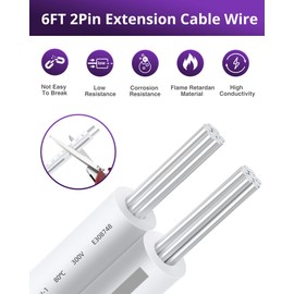 HitLights Extension Cable Wire Cord LED Strip Connectors 2Pcs 6FT 10mm 2 Pin Led Light Strip Jumper Connectors for Led Strips Single Color SMD 2835 5050 COB LED Strip Lights