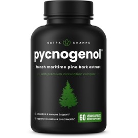 NutraChamps Pycnogenol French Maritime Pine Bark Extract, Premium Circulation Complex, Blood Flow, Nitric Oxide Production, Superior Absorption, Results with Black Pepper Extract, 60 Capsules