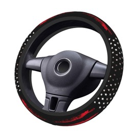 Red Black American Flag Elastic Steering Wheel Cover, Non-Slip Breathable Neoprene Steering Wheel Covers, Men Car Accessories, Universal 15 Inch Fit Auto, Suvs, Truck
