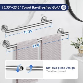 Bathroom Hardware Accessories Set Brushed Nickel Towel Bar Sets Include Double Towel Bars (23.6" and 15.35") Toilet Paper Holder Double Towel Hooks, 5 Pieces Stainless Steel Wall Mounted