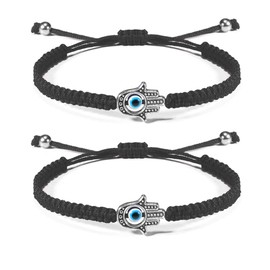 SUNSH Evil Eye Bracelets for Men Women Girls Boys Best Friend Lover Pinky Promise Gifts Adjustable Cord Friendship Couple Distance Good Luck Protection Jewellery, Metal