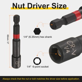 sourcing map Nut Driver Drill Bit 1/4 Inch Socket 1/4" Hex Shank 3" (65mm) Long Magnetic 6-Point Sockets Quick Change Phosphated CR-V Steel Bolt Setters for Power Drill Drivers, Black