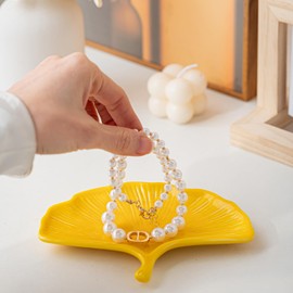 Kedested Ceramic Jewelry Tray Trinket Dish, Jewelry Dish for Women, Ginkgo Leaf Ceramic Plate, Ring Dish Holder for Earrings Necklace Organizer, Mother's Day Christmas Birthday Gift