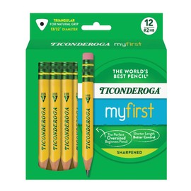 Ticonderoga Ticonderoga My First Short Triangular Wood-Cased Pencils, #2 HB Soft, With Erasers, Yellow, 12 Count