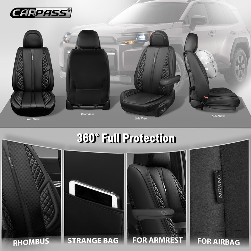 CAR PASS Nappa Leather Car Seat Covers Front Seats Only,