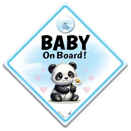 Baby on Board Autoschild Panda blau 14 x 14 cm Saugnapfhalterung UV beständig