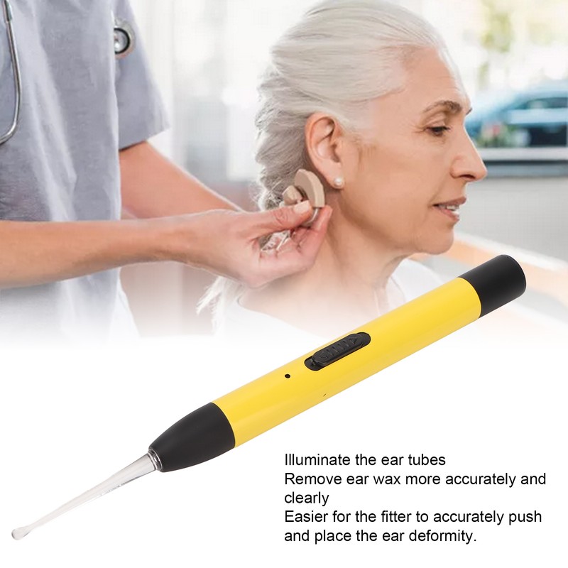 LED Light Earpick Rechargeable Double Light Source Yellow Portable Lighted
