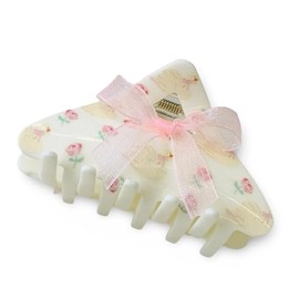 Coquette Floral Patterned Hair Claw Clip with Bows (Pink Triangle)