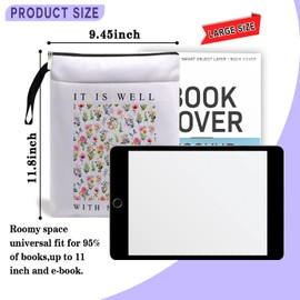 It is Well with My Soul Book Sleeve Christian Book Cover,Book Lovers Gifts Waterproof Book Cover for paperbacks with Zipper and Front Pocket Book Pouch for Women Teacher Student Gifts (White, Large)