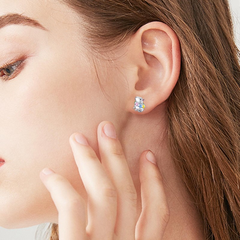 HOOHWE Capybara Earrings 925 Sterling Silver Capybara Swimming Ring Stud