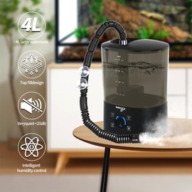 WACOOL Reptile Fogger Mister 4L No-Leak Top-Fill Water Humidifier - Digital Timer Terrarium Fogger with Adjustable Fog Volume and Silent Operation for Snake/Gecko/Gecko Tanks