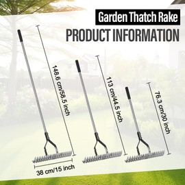 YEELOR Thatch Rake - 15-Inch Wide Adjustable Handle Thatching Rakes, Adjustable Rake Head Weed Tool, Weed rake for Removing Dead Grass, Combing Lawn & Aerating Garden Soil