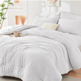 HYMOKEGE White Duvet Cover King Size, Ultra Soft 3-Piece Seersucker Duvet Cover Set with Zipper Closure, Soft Brushed Microfiber Bedding Set with 8 Corner Ties (104"x90", 2 Pillowshams)