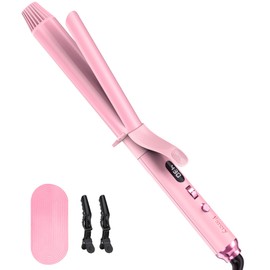 FARERY Long Barrel Curling Iron 1 1/4 inch, 1.25 Inch Curling Iron for Thin Hair, Infused Argan Oil & Keratin, 11 Adjustable Temp, Include Clips & Silicone Pad, Pink