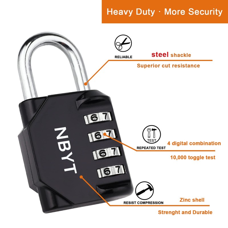 NBYT 4-Digit Password Combination Padlock，1/4 inch Diameter，for School Gym Locker,
