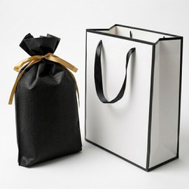 TARATI Small Wrapping Bag, Black Frame, Presentation Bag, Small Gift Packaging, Beautiful Appearance, Gift Bag with Ribbon, Wrapping Bag for Father's Day, Birthday, Mother's Day, White Day, Wedding