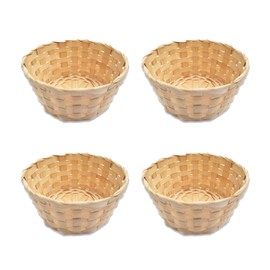 Vastsea Set of 4 Round Easter Egg Baskets, Braided Easter Baskets, Basket Set, Oval Bamboo Baskets, Empty Decorative Filling Baskets for Gifting (Yellow Brown)