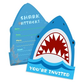 Yangmics Direct 25 Pack Shark Birthday Party Invitations with Envelopes-Double Sided -Shaped Fill-In Invitations-Shark party supplies