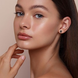 Onyx Cross Earrings Sterling Silver Black Obsidian Cross Stud Earrigs Cross Jewelry Gift for Women