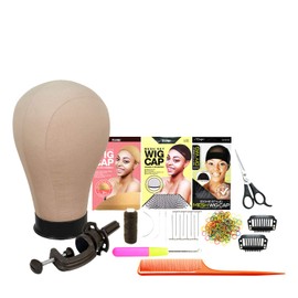 Studio Limited Canvas Block Head DIY Wig Making Starter Kit 12pcs, Long Neck (12"), Mannequin Head Wig Display and Stand for Wig Styling (21'' Set)