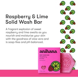 Anihana Barra De Gel De Baño Con Aceite De Coco Y Aloe Vera, Sin Jabón, Hidratante, Suave Y Delicada Para El Cuidado De La Piel, Aroma Refrescante A Frambuesa Y Lima, 2,8 Onzas (Paquete De 1)