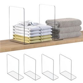 OKPOW Shelf Dividers Closet Organizer - 12" Tall X 9" Deep Acrylic Clear Sturdy Separate for Clothes Purse - Adjustable Space Saver Easy Install for Home Organization Enthusiasts 4 Pack