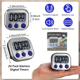 Leumoi 24 Pack Multi-Function Digital Timers with Magnetic Back, Large LCD Display, Loud Alarm, Count up & Countdown, Memory Function for Cooking, Classroom, Study, Exercise & Work(Sliver and Blue)