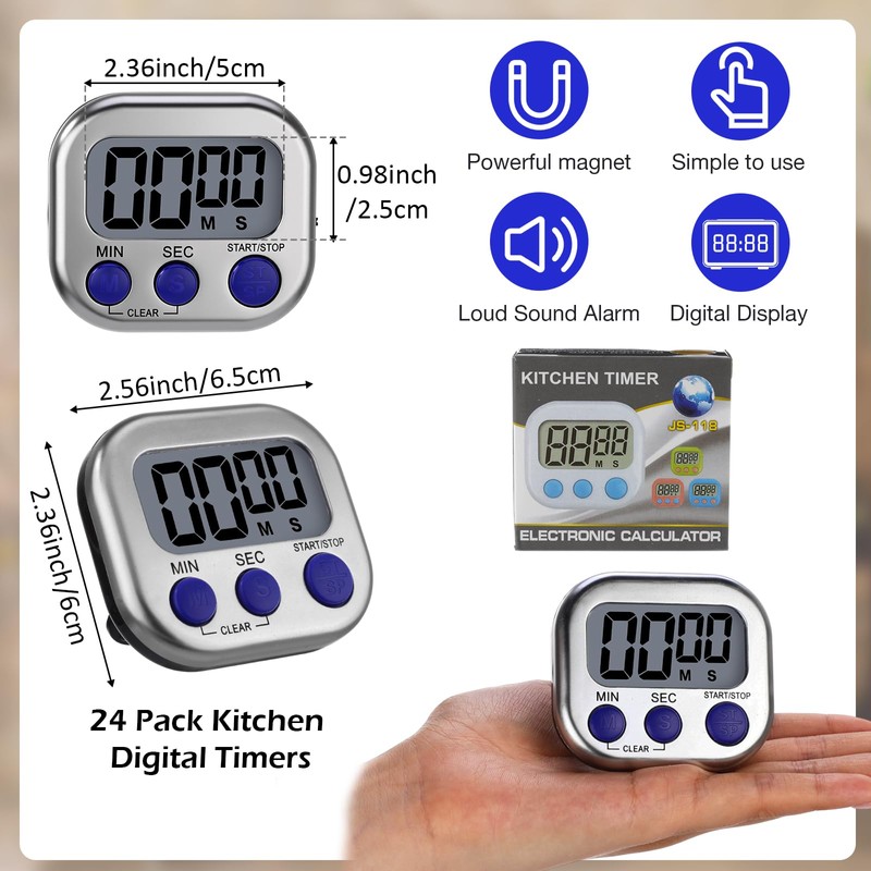 Leumoi 24 Pack Multi-Function Digital Timers with Magnetic Back, Large