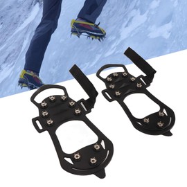 1pair Ice Cleats, Snow Traction Cleats Crampons for Shoe and Boots, Anti Slip Rubber Stainless Steel Grippers Shoe Spikes Grips for Ice Snow, Winter Hiking Climbing Ice Fishing