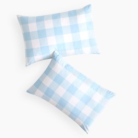 Wake In Cloud - Plaid Pillow Cases, Buffalo Check Gingham Checkered Farmhouse, Set of 2 Soft Pillowcases Pillow Shams Covers, Light Blue White, Standard Size 20x26 Inches