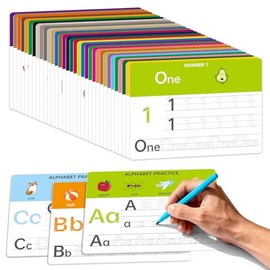 Dry Erase Alphabet & Number Practice Boards for Kids – A-Z Letters & Numbers 1-10, 18 Double-Sided Reusable Sheets (36 Pages), 11x8.5, Preschool, Kindergarten & Homeschool Writing Practice Tool