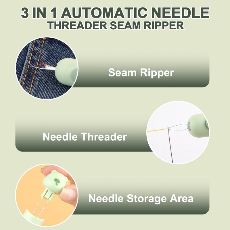 Automatic Needle Threaders Seam Ripper, Upgraded 3 in 1 Sewing