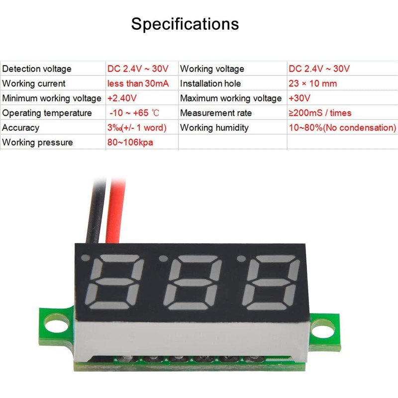 Greluma Pack of 5 0.28 Inch Mini Digital DC Voltmeter,