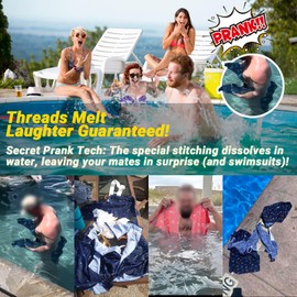 Zufuny Dissolving Swim Shorts, Dissolvable Swimming Shorts, Dissolving Swim Trunks Prank, Gift for Brother Boyfriend Bachelor Beach Party Stag Do Blue