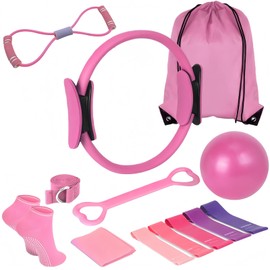 Pilates Ring Set with Resistance Bands, Exercise Ball, Yoga Socks, Carrying Bag, Purple, 10-Piece Home Workout Kit