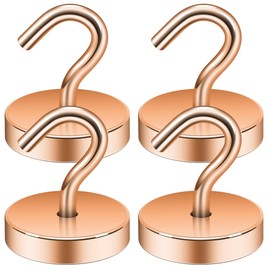 Neosmuk Magnetic Hooks, 120lb Extra Strong Magnet with Hook for Fridge,Heavy Duty Cruise Hook for Ceiling,Small Magnetic Holder for Van, Tool(Bronze, Pack of 4)