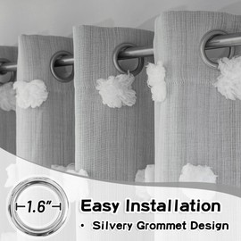 MYSKY HOME 90 Inch Long Grey Curtains for Living Room Double Layer Blackout Curtains for Boys Bedroom White Pom Pom Sheer Curtains for Kids Room Darkening Grommet Top Nursery Window Panels 52 x 90 in