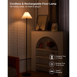 UMEXUS Cordless LED Floor Lamp for Bedroom, Rechargeable, Dimmable RGB, Portable, Modern Pleated Standing Light with Remote & Timer, Small Corner Pole Lamps for Living Room Bedside Home Outdoor Decor