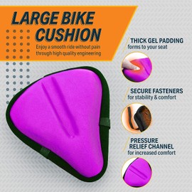 Bikeroo Bike Seat Cushion - Padded and Adjustable Seat Cover for Wide Seats, Compatible with Exercise (Peloton) or Outdoor Bicycle, 11 Inch X 10 Inch, Purple