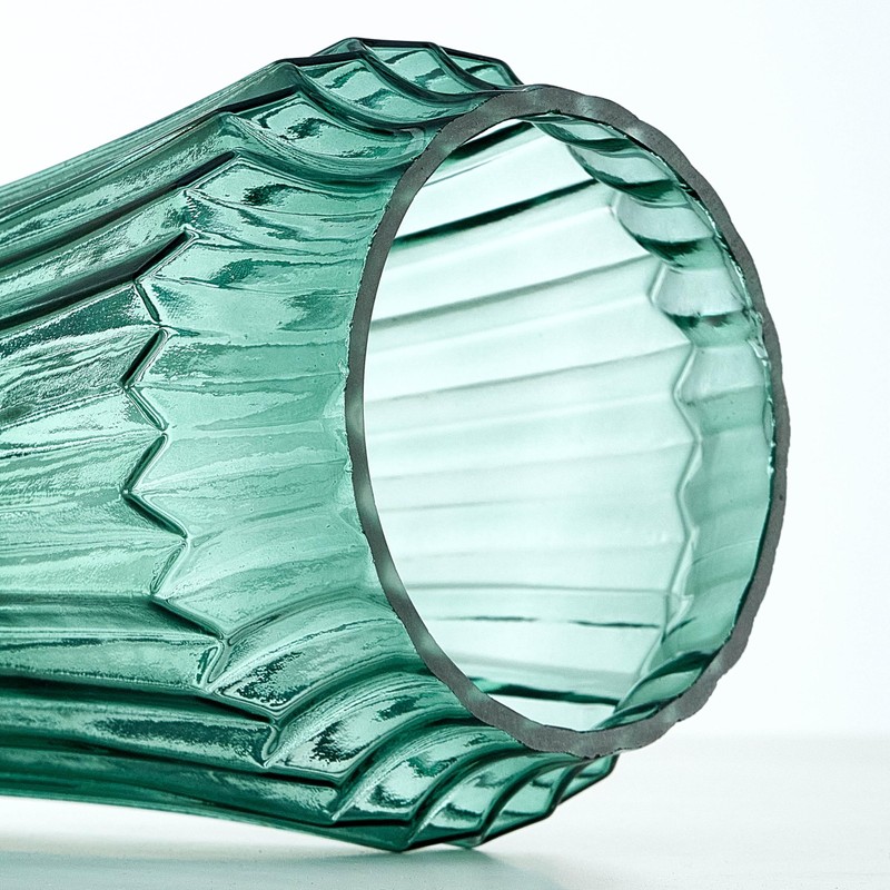 10 inch Green Glass Flower Vase for Pampas Grass, Medium