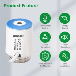 Wengart Electrothermal Actuator WG2208, AC230V Normally Closed On/Off Status Visible, Underfloor Heating Distributor Underfloor Heating Parts