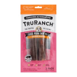 TRURANCH Large Pork Skin Rolls - Chicken-Wrapped Jerky Collagen Rolls - Collagen Chews for Dogs - Real Pork Skin - Rawhide Alternative - Easy to Digest Treat, 1 Bag, 2 Count