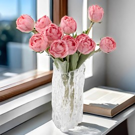 Mooncci 12pcs Pink Tulips Artificial Flowers, 14.96'' Stem Real Touch Realistic Pink Artificial Flowers, Silk Flowers Artificial for Decoration, Wedding Bouquet, Party, Baby Shower, Bridal Bouquet