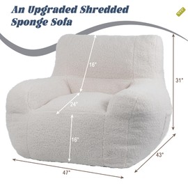 LFCREATOR Giant Bean Bag Chair, Lambswool Bean Bag Chair for Adults, Eco-Friendly Filling Soft Bean Bag, White Been Bag for Bedroom, Living Room