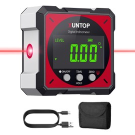 XUNTOP - Caja de nivel digital de ángulo de carga USB con láser (clase 2, salida 1 mW), calibre de ángulo magnético fuerte de 4 lados IP54, nivel de