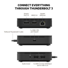 Belkin Thunderbolt 3 Dock Core With Thunderbolt 3 Cable - Usb C Hub - 7-In-1 Docking Station For Macs & Windows, 60W Upstream Charging, With Gigabit Ethernet, Displayport & Audio Ports