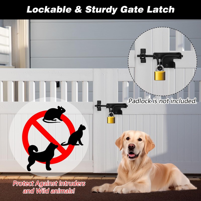 3-Pack Heavy Duty Slide Bolt Gate Latches with Padlock Hole